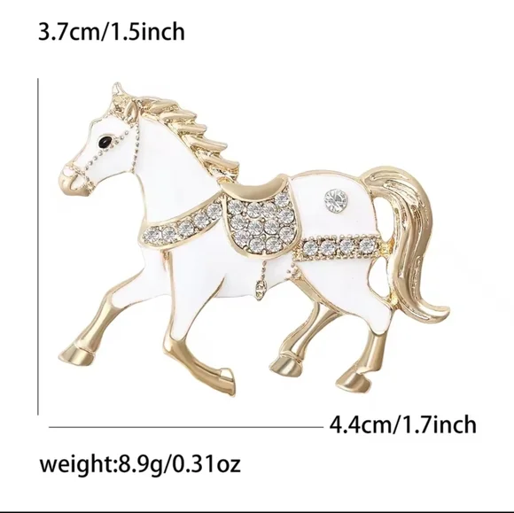 White and Gold Horse Brooch - Picture 4 of 5